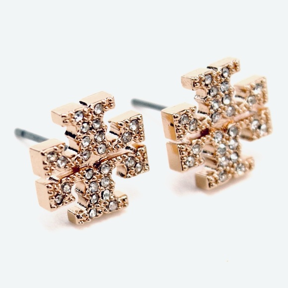 Tory Burch rose gold kira pavé logo stud earrings - Picture 6 of 7